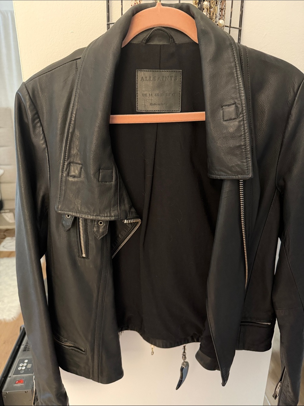 All Saints Black Leather Asymmetric Biker Jacket